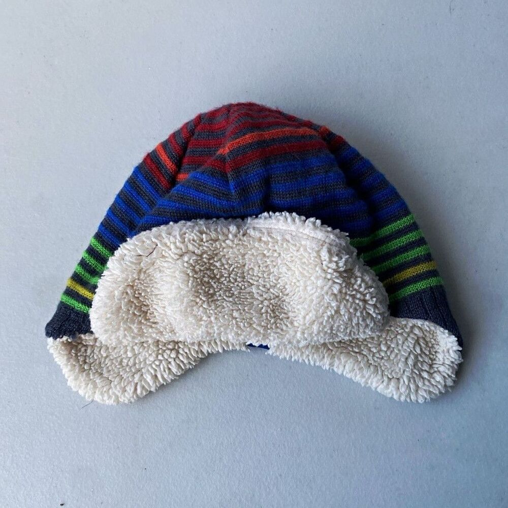REI Kids Rainbow Striped Fleece Lined Earflap Beanie Hat Size 2Y-4Y